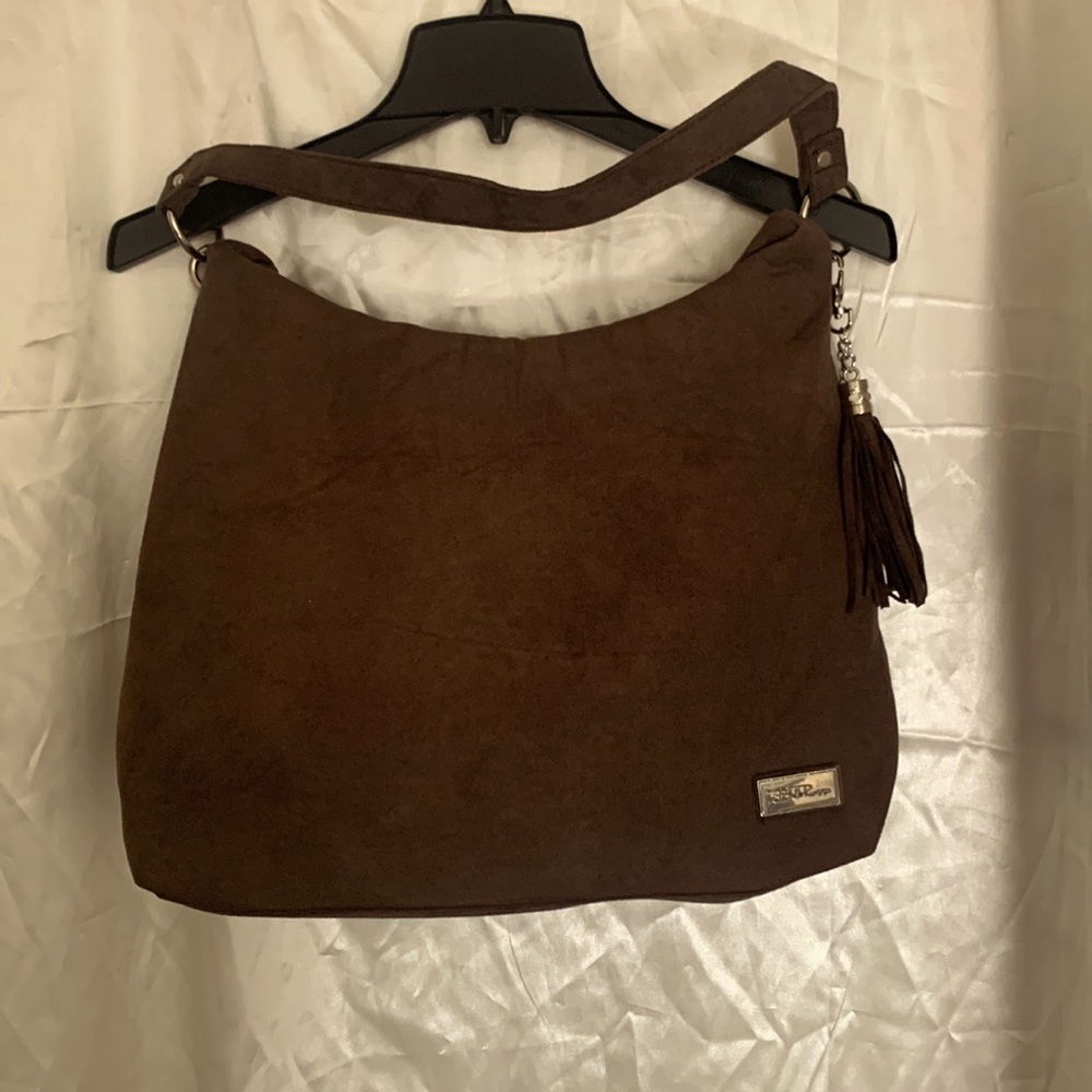 NWOT (Chocolate) Brown faux-suede hobo bag zip top shoulder bag